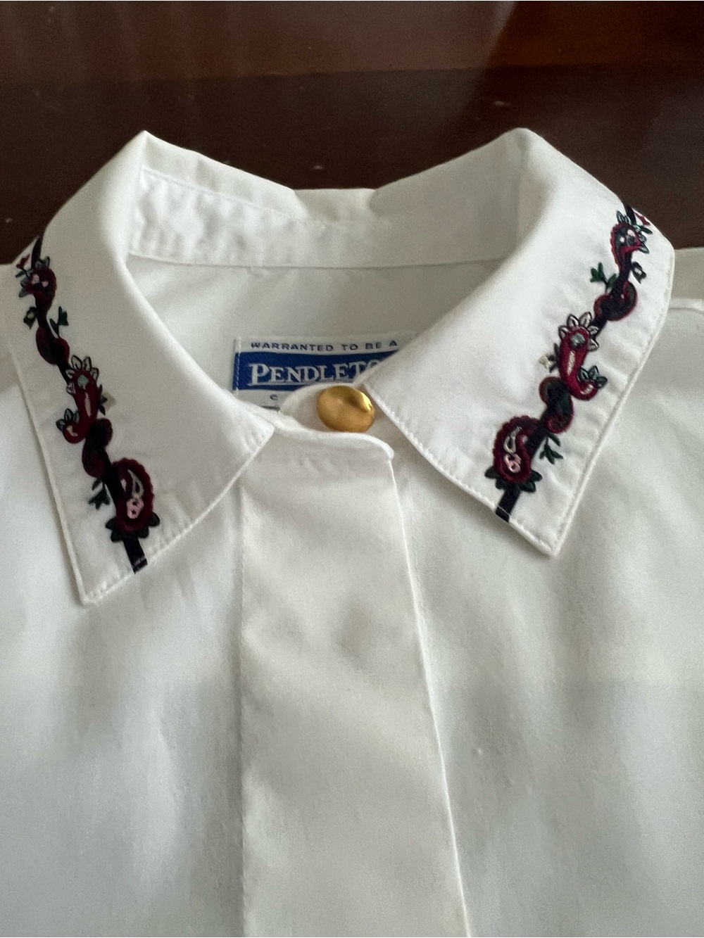 PENDLETON Embroidered Neck Button-Down Long-Sleeve Blouse | 12 - Picture 5 of 14
